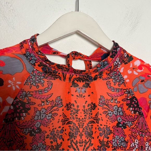 Free People Nouveau Floral Print High Neck Mini Dress Orange Red XS (No Slip) - Picture 8 of 13